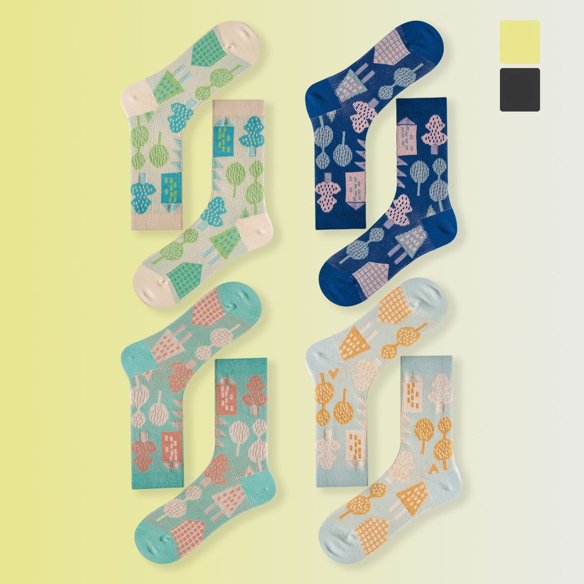 Retro Sport Motif Crew Socks – Women’s Combed Cotton Seamless Toe Socks