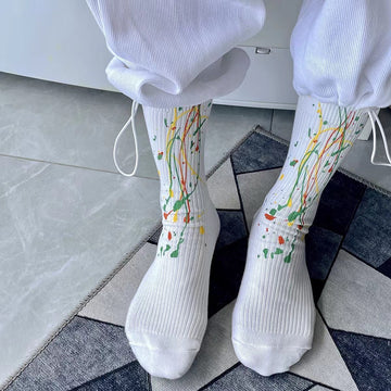 Abstract Graffiti Line Crew Socks for Women – Colourful Streetwear Mid-Calf Socks
