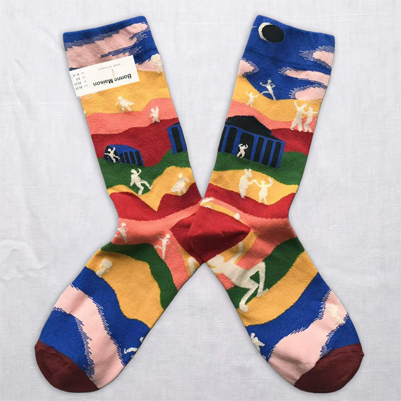 Artistic Floral & Landscape Crew Socks – 6 Unique Patterned Styles
