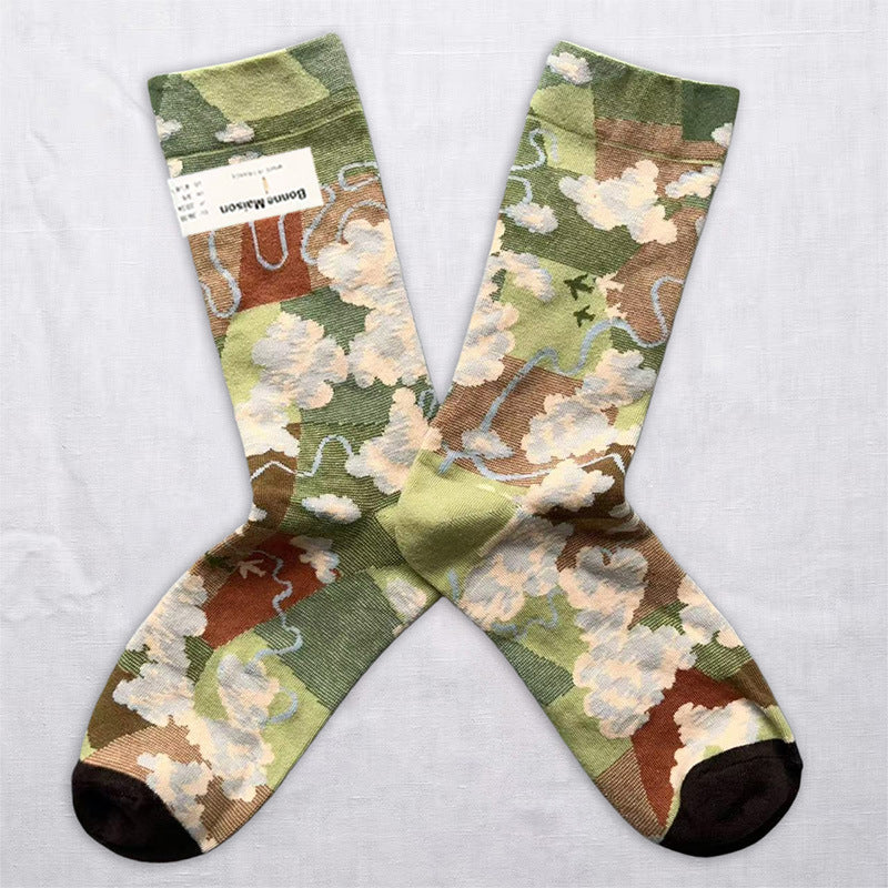 Artistic Floral & Landscape Crew Socks – 6 Unique Patterned Styles