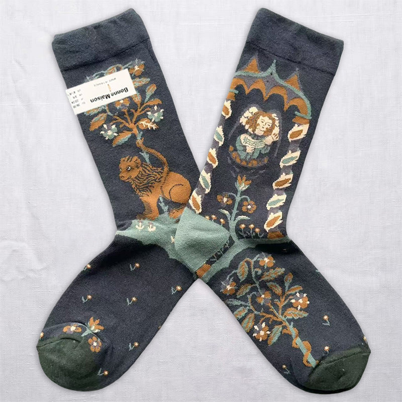 Whimsical Storybook Art Crew Socks – Animal, Floral & Woodland Designs