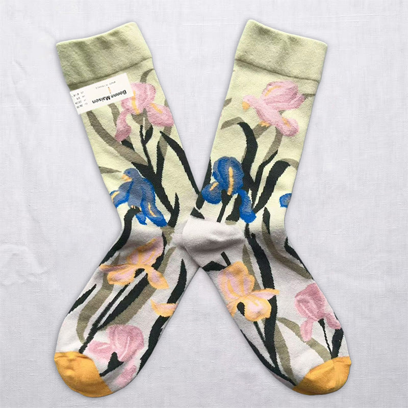 Artistic Floral & Landscape Crew Socks – 6 Unique Patterned Styles