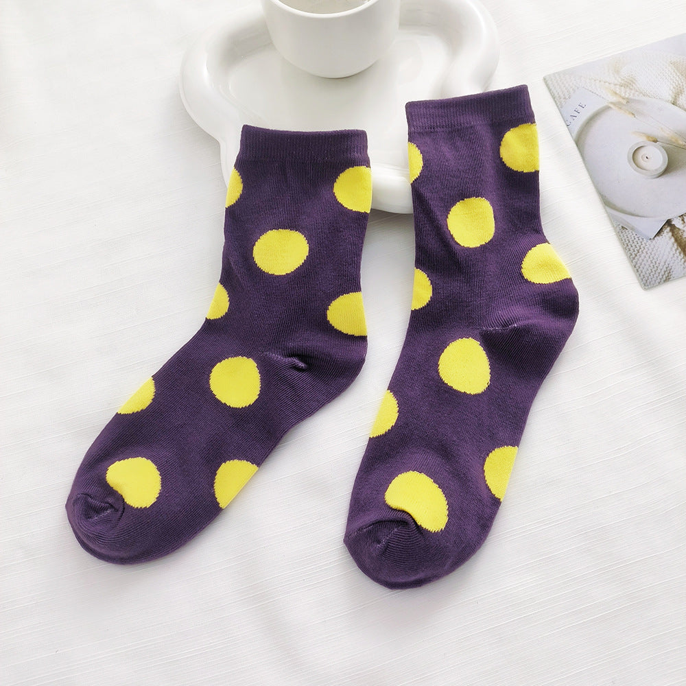 Retro Polka Dot Crew Socks – Women’s Colourful Mid-Calf Socks