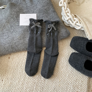 Cozy Polka Dot Bow Sleep Socks – Women’s Soft Warm Crew Socks