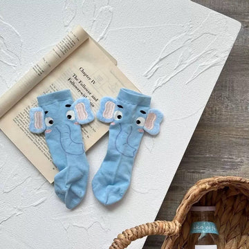 Cute 3D Animal Ear Cotton Crew Socks – Elephant & Puppy