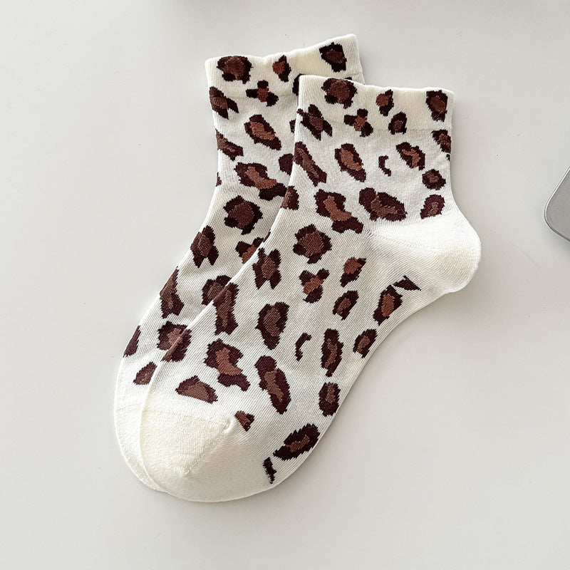 Leopard Print Crew Socks for Women – Cute Animal Pattern Cotton Socks