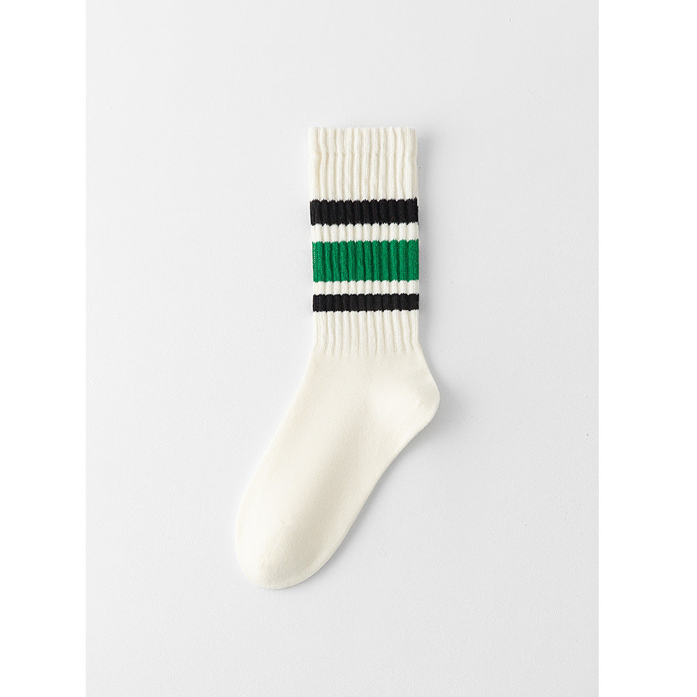 Retro Striped Cotton Crew Socks – Unisex Casual Mid-Calf Socks