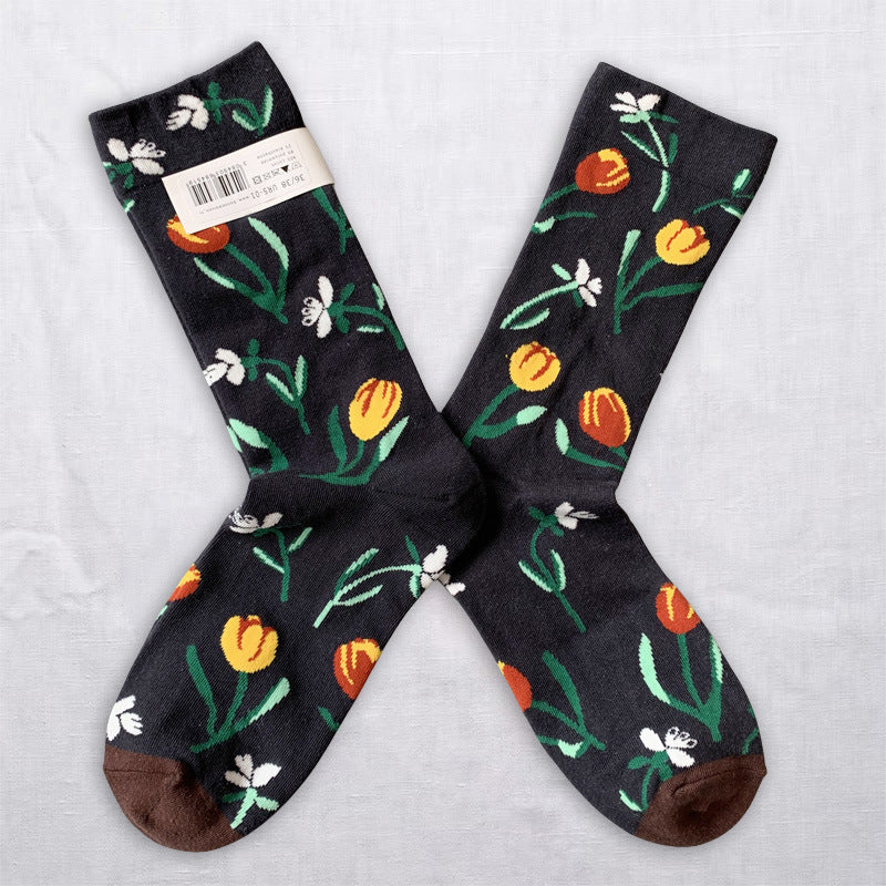 Artistic Floral & Landscape Crew Socks – 6 Unique Patterned Styles