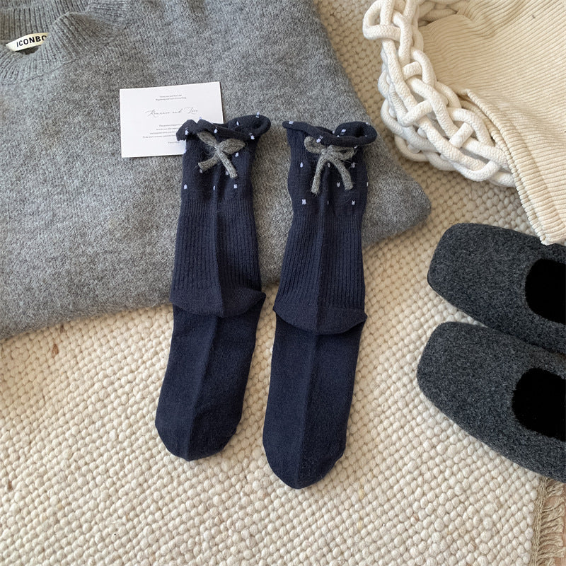 Cozy Polka Dot Bow Sleep Socks – Women’s Soft Warm Crew Socks