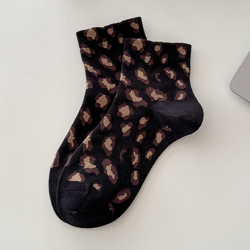 Leopard Print Crew Socks for Women – Cute Animal Pattern Cotton Socks