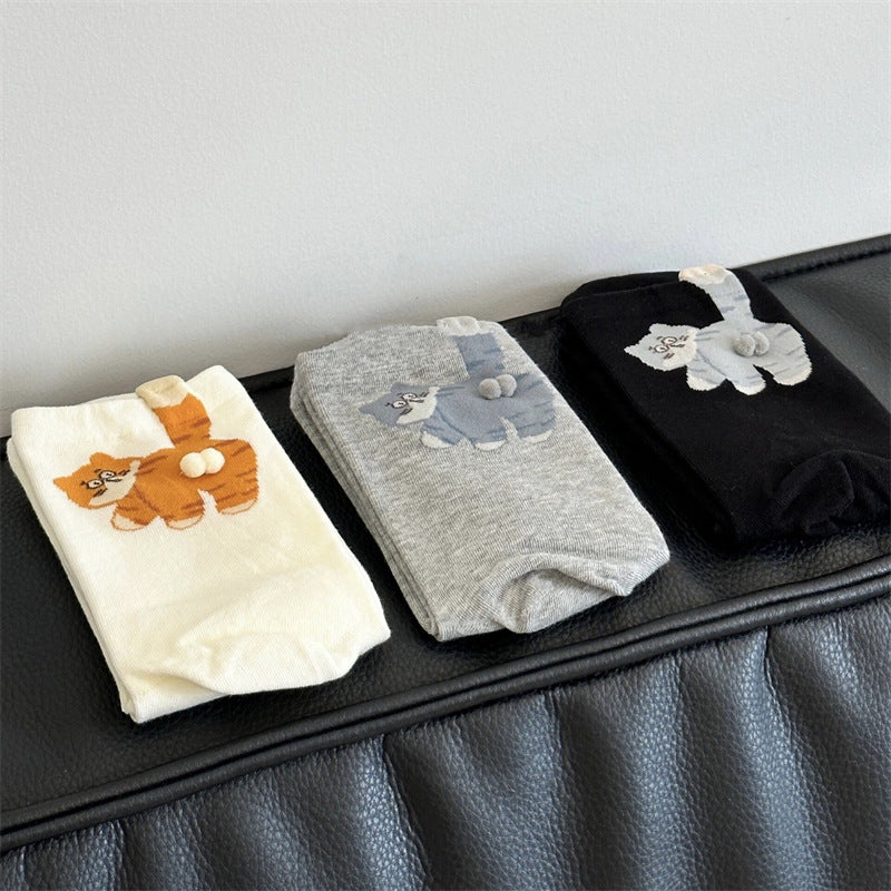 Cute 3D Cat Crew Socks – Women’s Soft Cotton-Blend Animal Socks