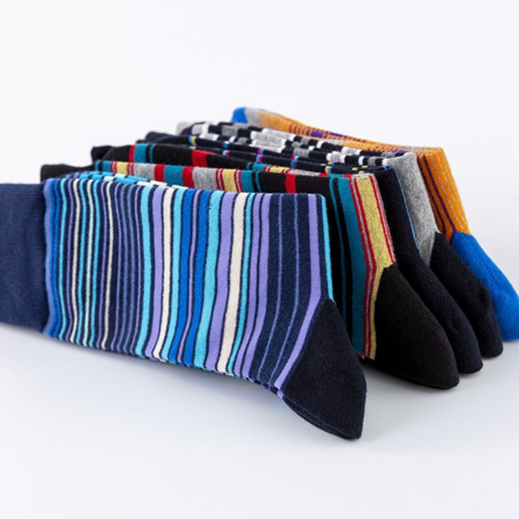 Retro Fine Stripe Crew Socks – Men’s Cotton-Blend Seamless Toe Socks