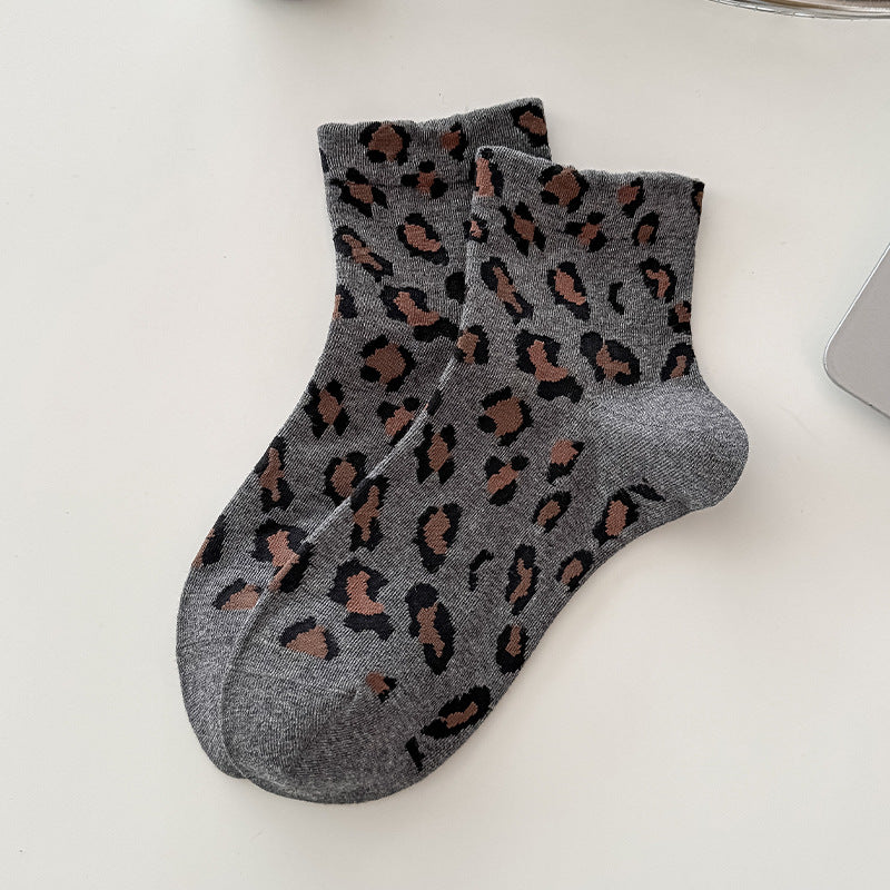 Leopard Print Crew Socks for Women – Cute Animal Pattern Cotton Socks