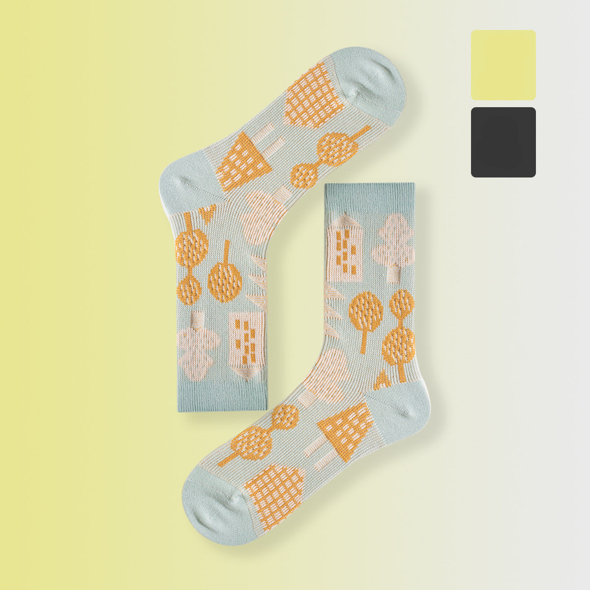 Retro Sport Motif Crew Socks – Women’s Combed Cotton Seamless Toe Socks