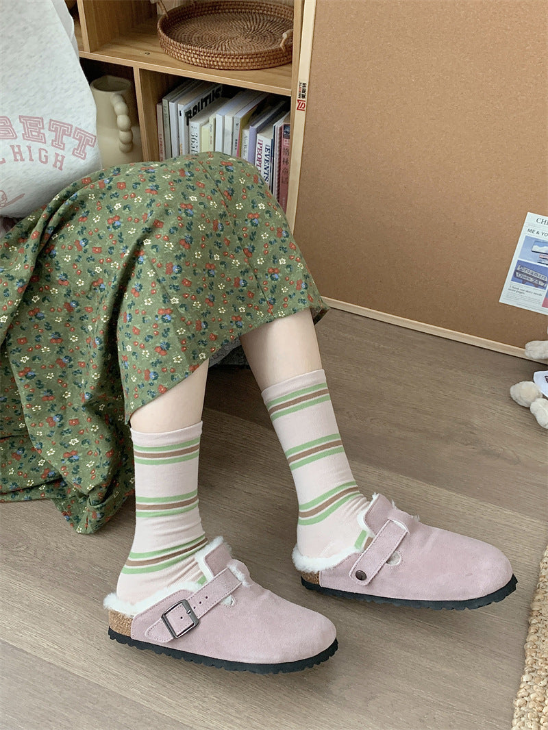 Preppy Colorblock Stripe Crew Socks – Unisex Cotton Mid-Calf Socks