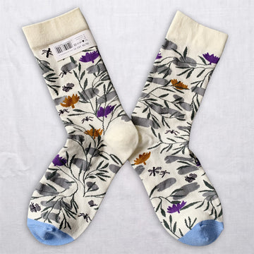 Whimsical Nature Art Crew Socks – Scenic, Floral & Striped Designs