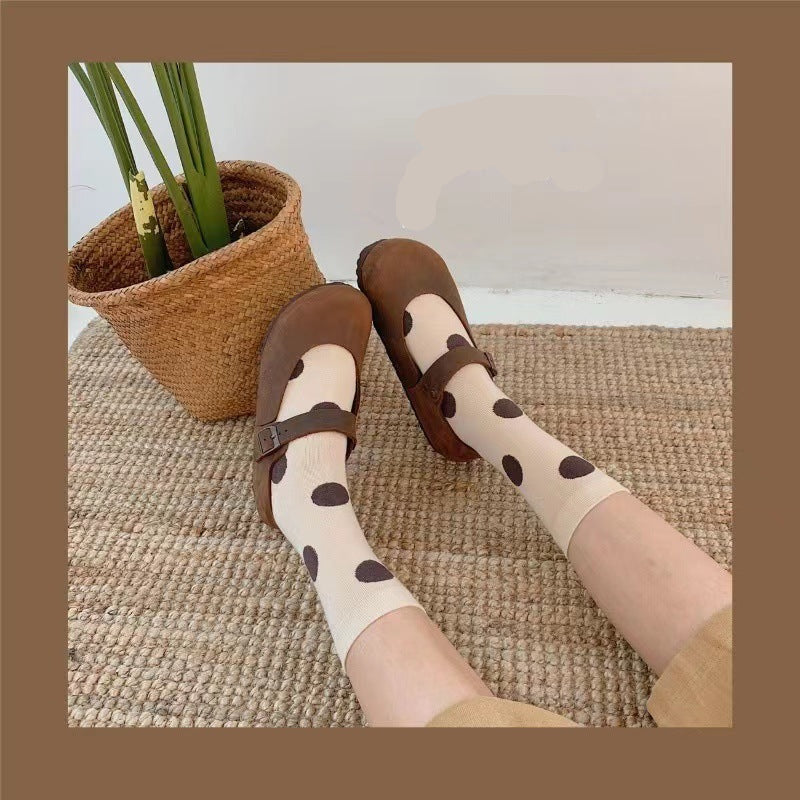 Retro Polka Dot Crew Socks – Women’s Colourful Mid-Calf Socks