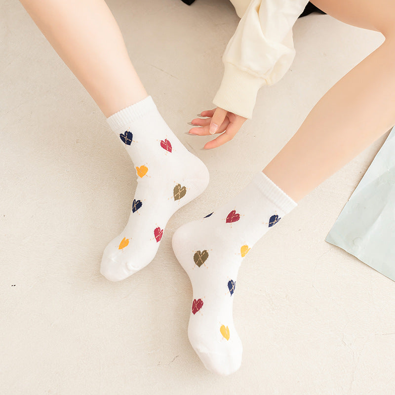 Colourful Heart Crew Socks for Women – Cute Cotton Everyday Socks