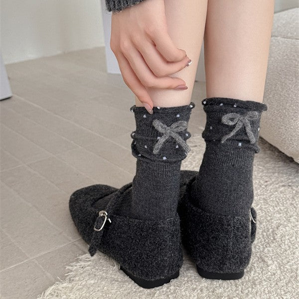Cozy Polka Dot Bow Sleep Socks – Women’s Soft Warm Crew Socks