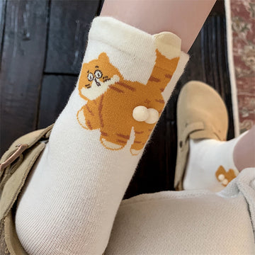 Cute 3D Cat Crew Socks – Women’s Soft Cotton-Blend Animal Socks