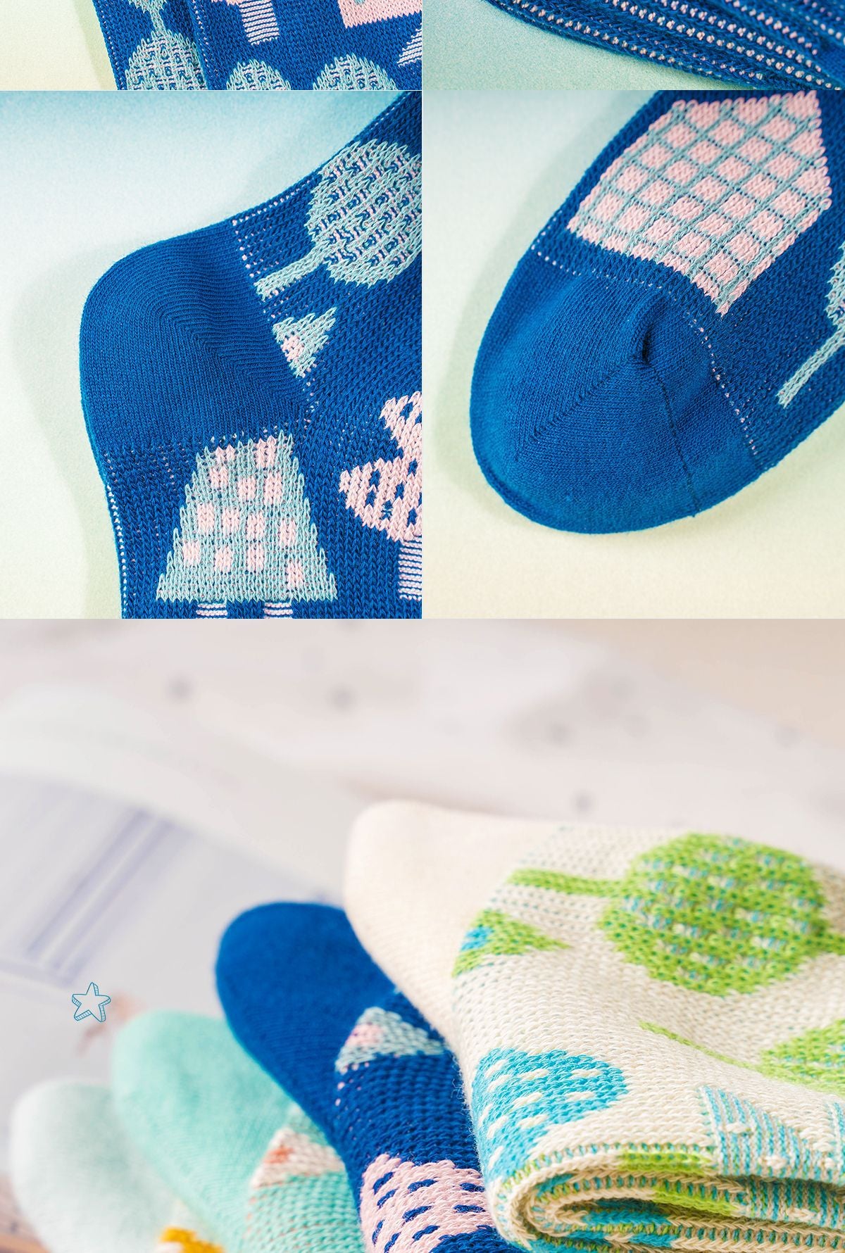 Retro Sport Motif Crew Socks – Women’s Combed Cotton Seamless Toe Socks