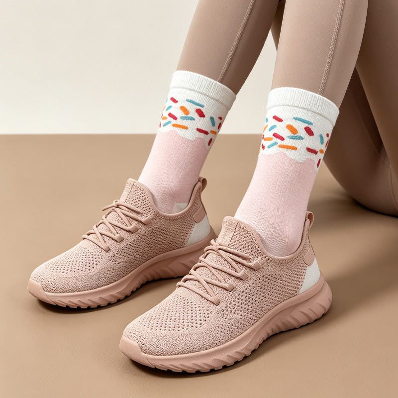 Cute Ice Cream Crew Socks for Women – Pink Cotton Casual Gift Box Socks