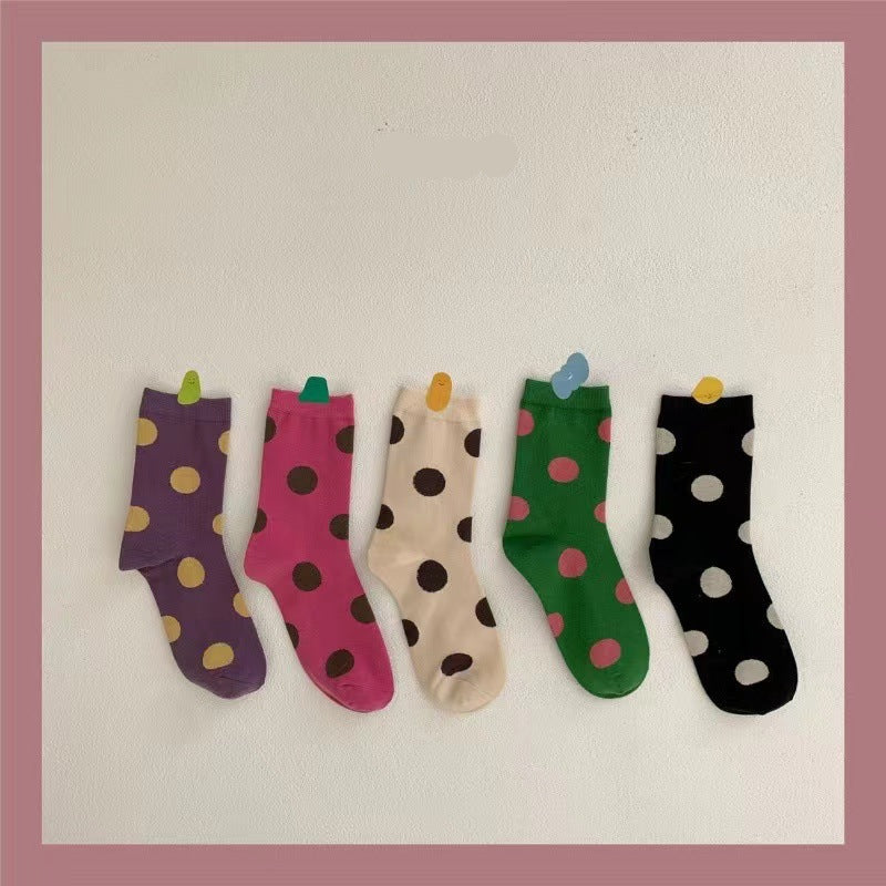 Retro Polka Dot Crew Socks – Women’s Colourful Mid-Calf Socks