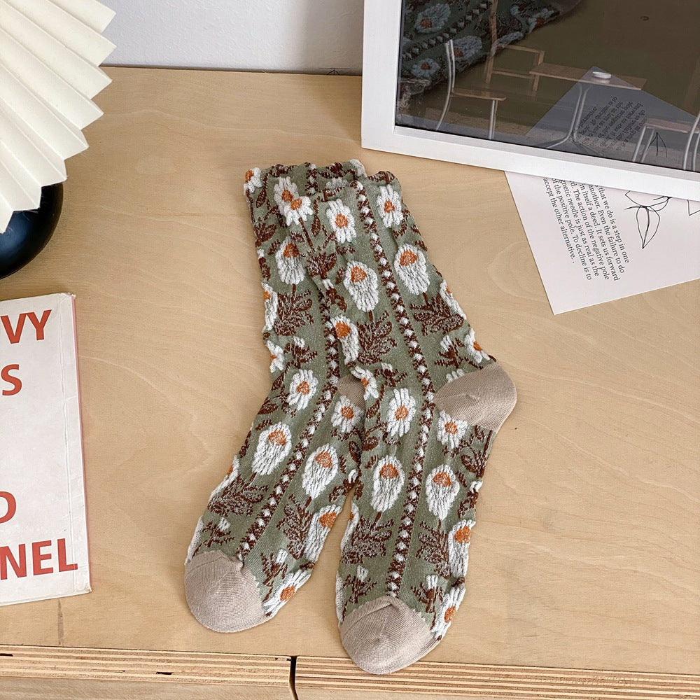 Vintage Floral Crew Socks – Women’s Breathable Mid-Calf Socks