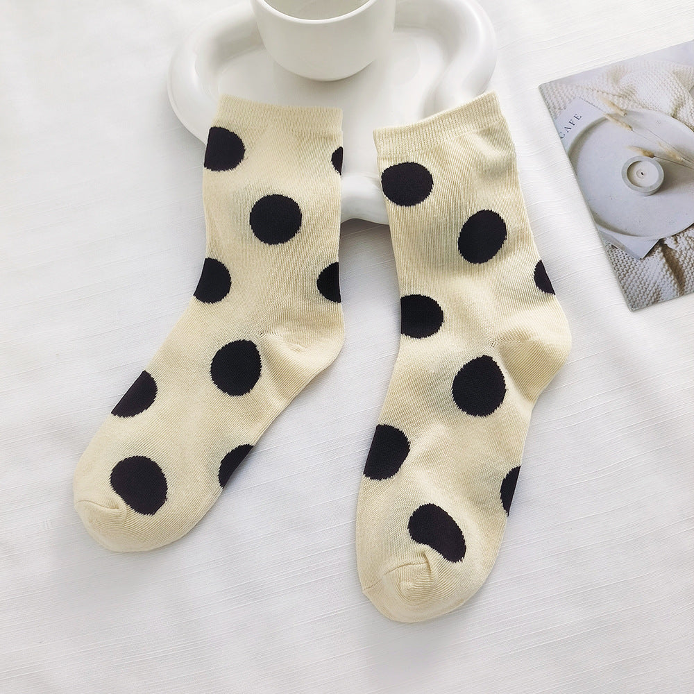 Retro Polka Dot Crew Socks – Women’s Colourful Mid-Calf Socks