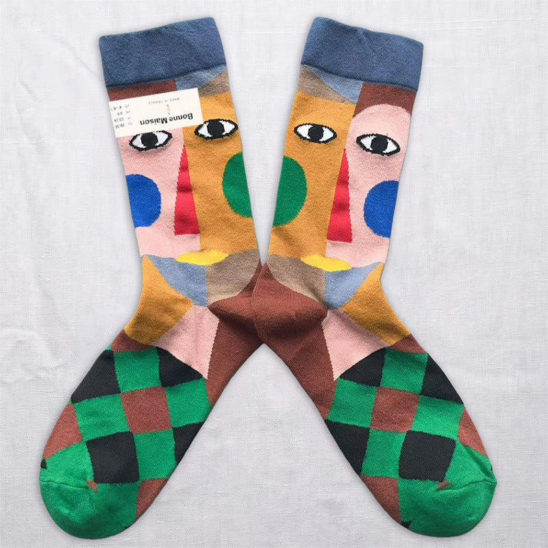 Art-Inspired Statement Crew Socks – Abstract, Floral & Portrait Designs