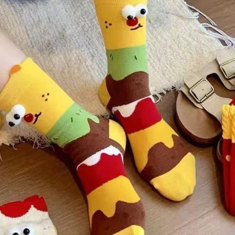 Cute Fast Food Cartoon Crew Socks – Fun Snack Pattern Cotton Socks