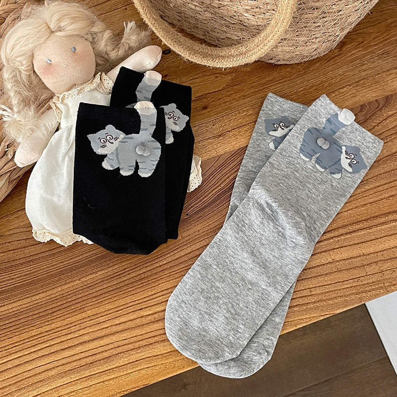 Cute 3D Cat Crew Socks – Women’s Soft Cotton-Blend Animal Socks