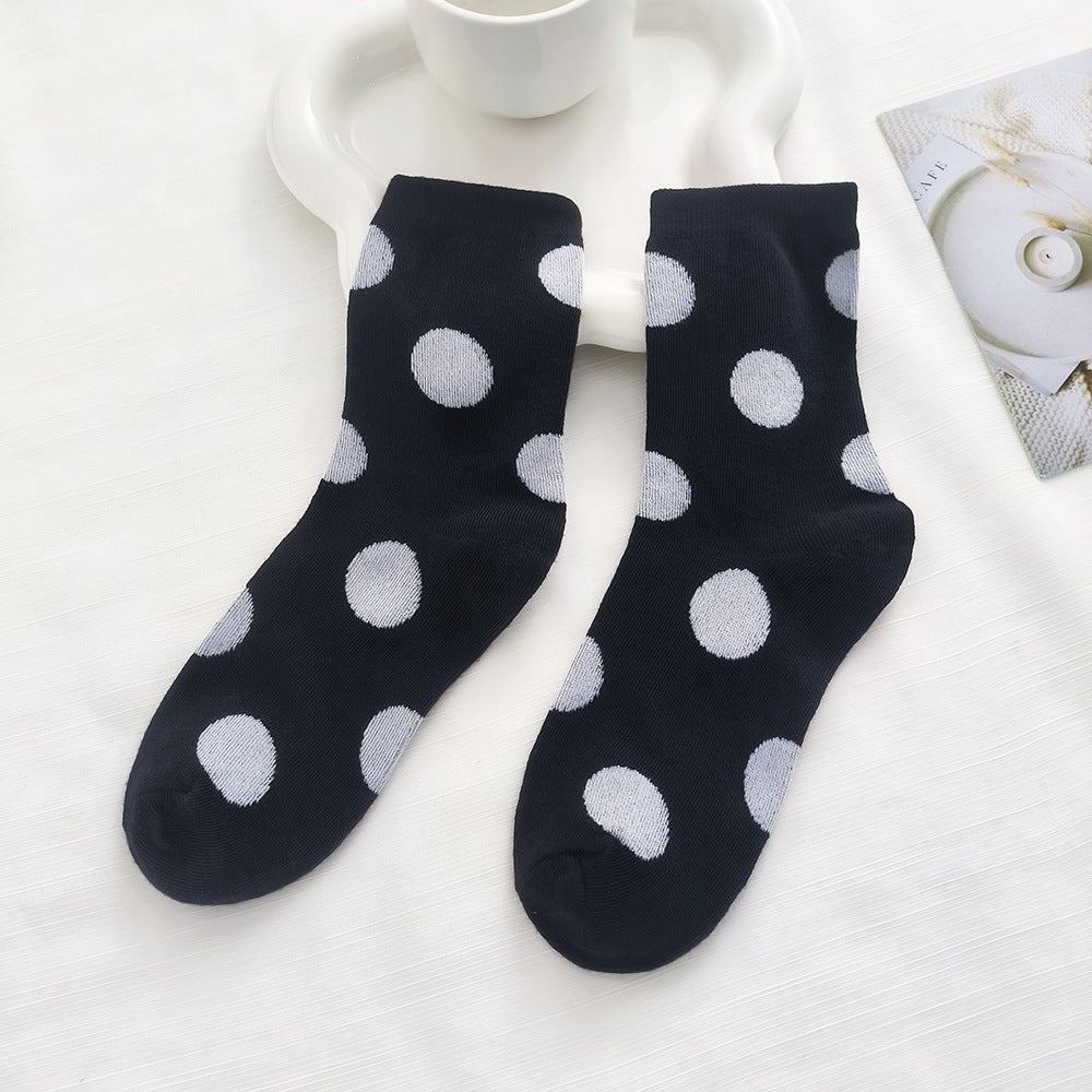 Retro Polka Dot Crew Socks – Women’s Colourful Mid-Calf Socks