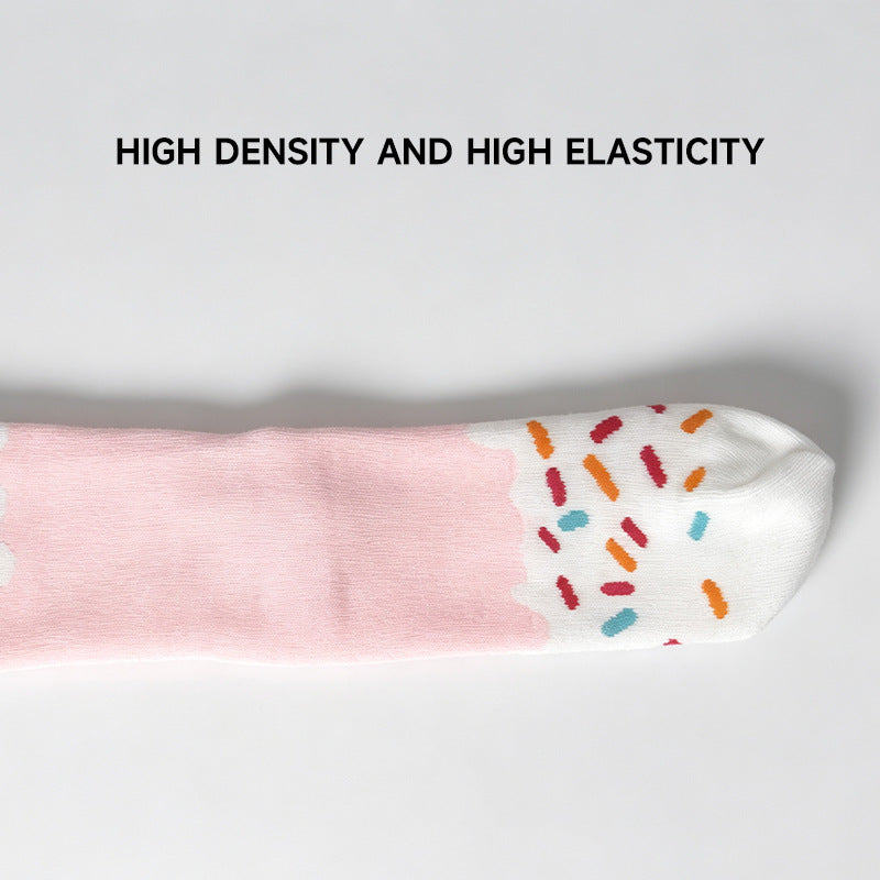 Cute Ice Cream Crew Socks for Women – Pink Cotton Casual Gift Box Socks