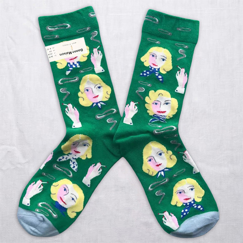 Artistic Nature & Whimsical Pattern Crew Socks – 6 Unique Designs