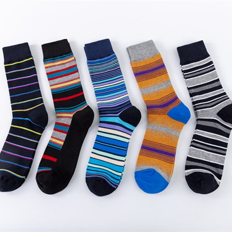 Retro Fine Stripe Crew Socks – Men’s Cotton-Blend Seamless Toe Socks