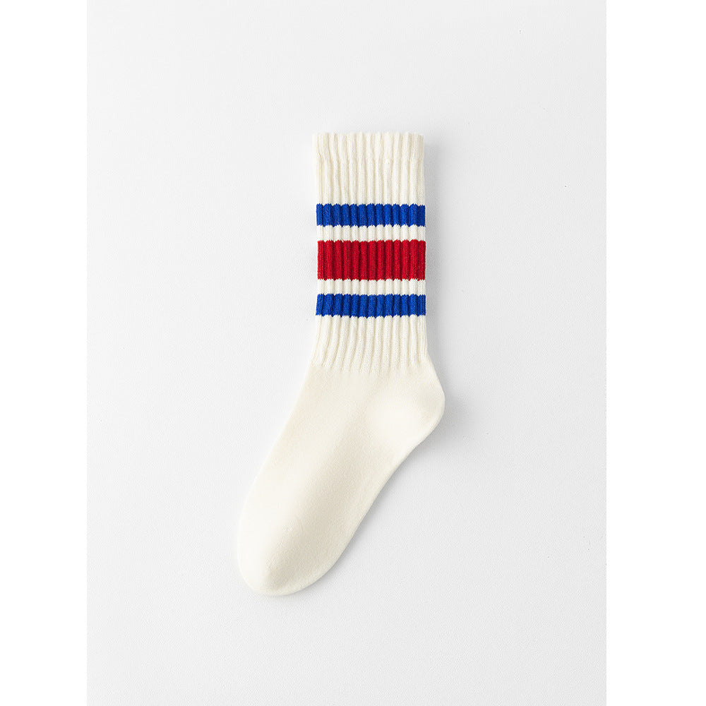 Retro Striped Cotton Crew Socks – Unisex Casual Mid-Calf Socks
