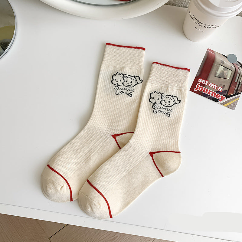 Cute Cartoon Crew Socks – Soft Striped & Bunny Print Women’s Socks