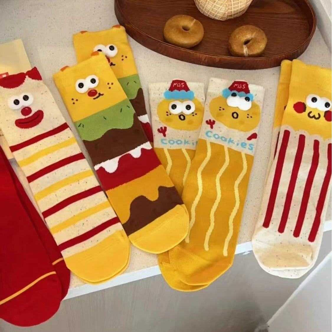 Cute Fast Food Cartoon Crew Socks – Fun Snack Pattern Cotton Socks