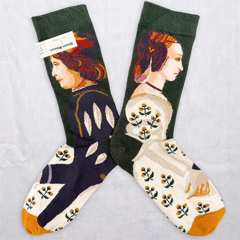 Art-Inspired Statement Crew Socks – Abstract, Floral & Portrait Designs
