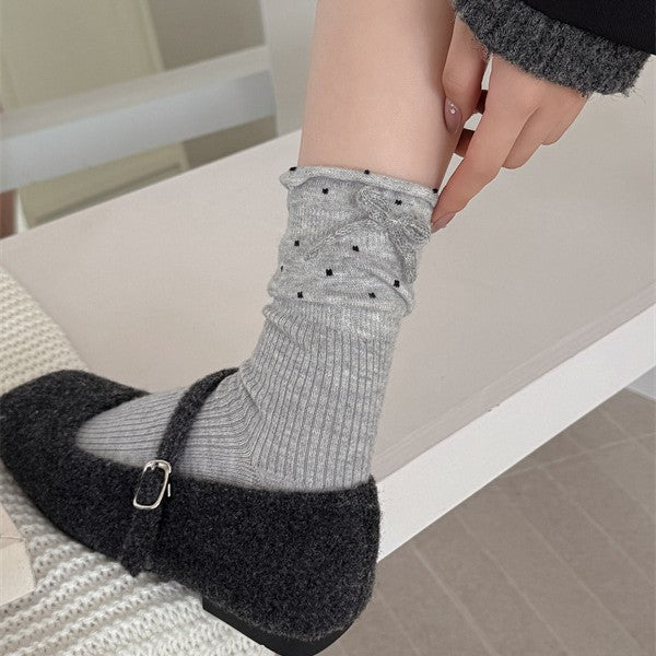 Cozy Polka Dot Bow Sleep Socks – Women’s Soft Warm Crew Socks