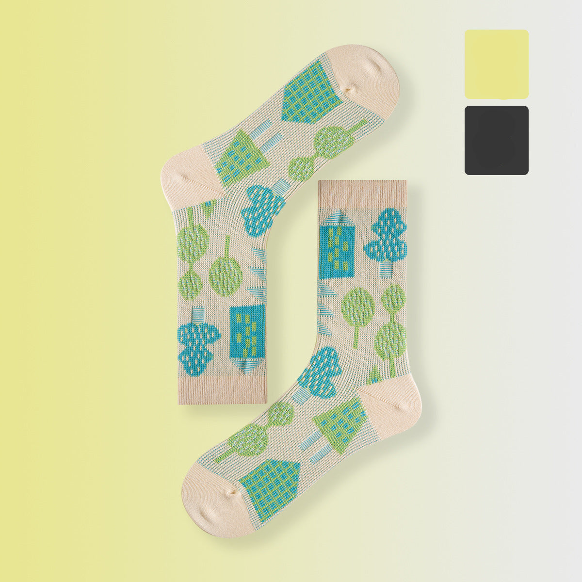 Retro Sport Motif Crew Socks – Women’s Combed Cotton Seamless Toe Socks
