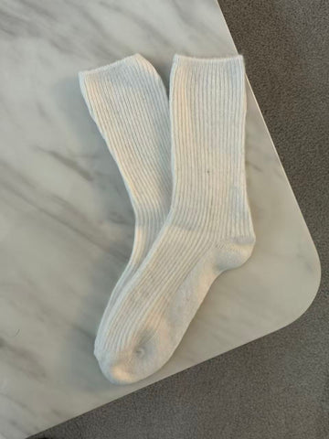 Wool-Blend Crew Socks- White