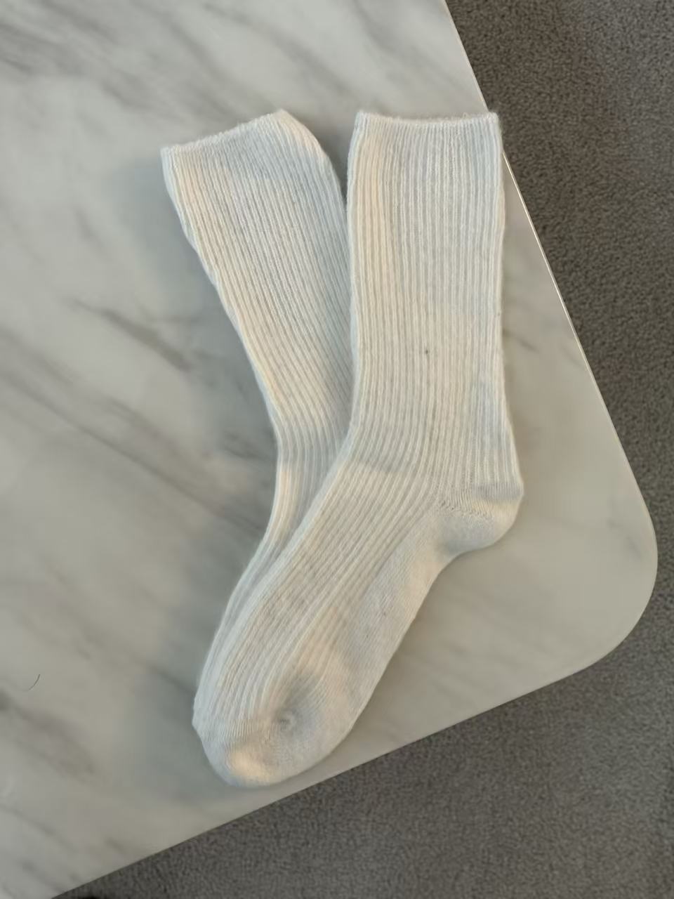 Wool-Blend Crew Socks- White