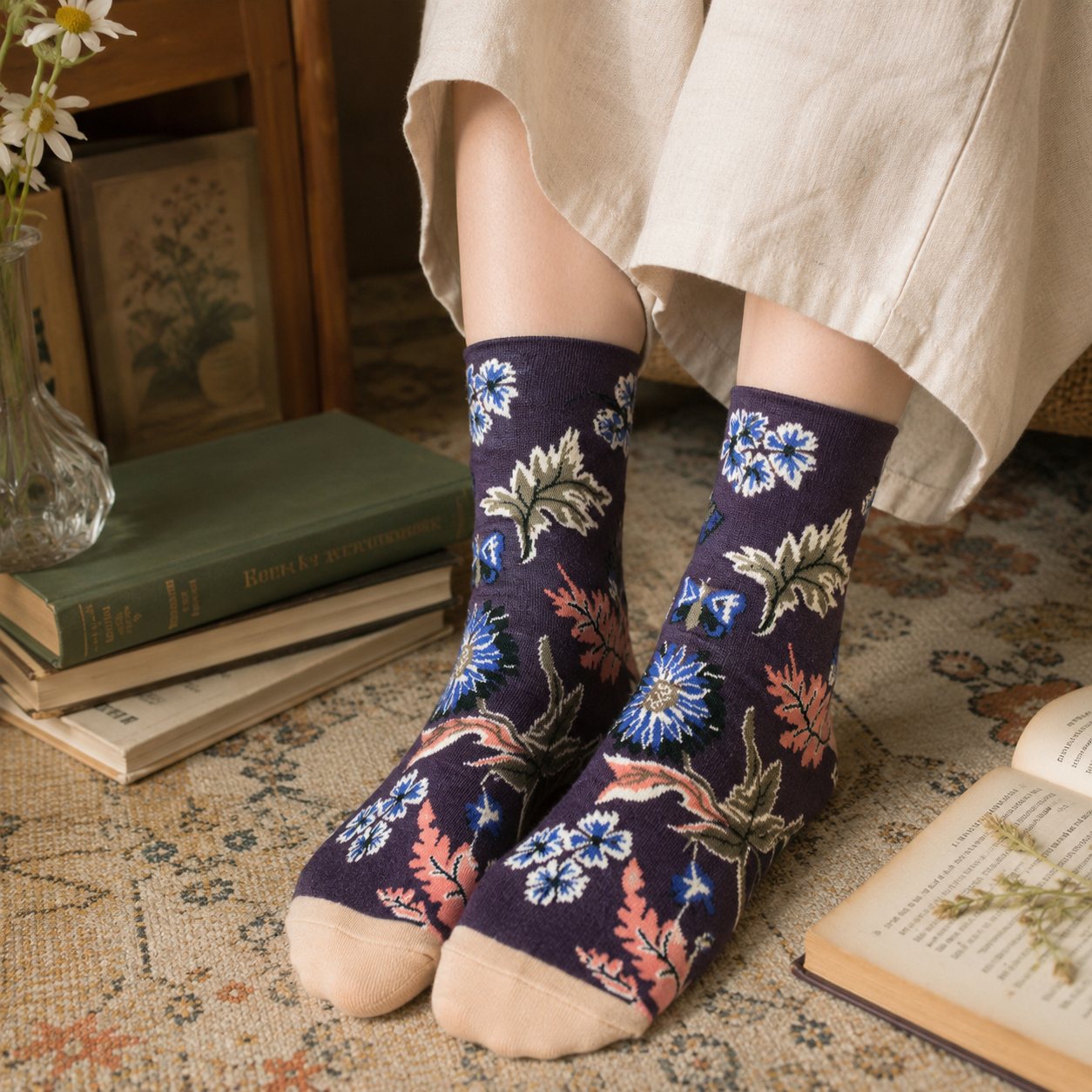 Whimsical Art & Nature Crew Socks – Colorful Graphic Socks