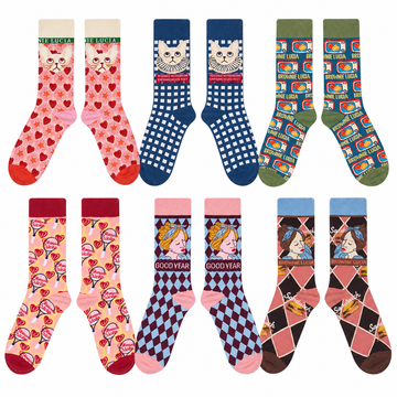 Women's Novelty Graphic Crew Socks – Colorful Cat, Heart & Retro Pattern Socks