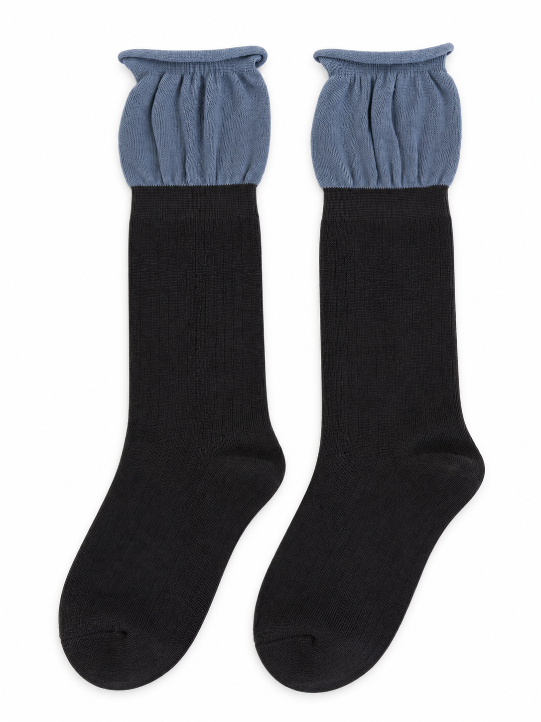 Black & Dusty Blue Ruffle Knee-High Socks