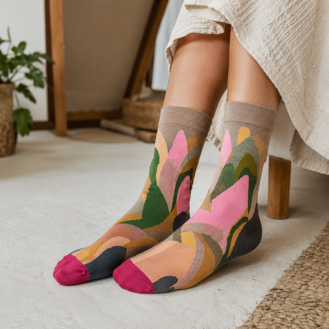 Whimsical Nature & Animal Pattern Crew Socks – 6 Artistic Designs