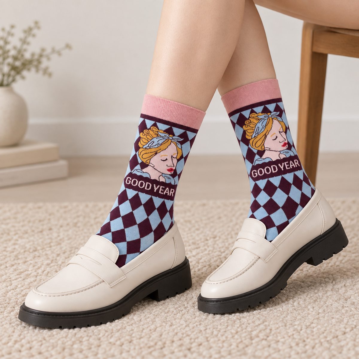 Women's Novelty Graphic Crew Socks – Colorful Cat, Heart & Retro Pattern Socks