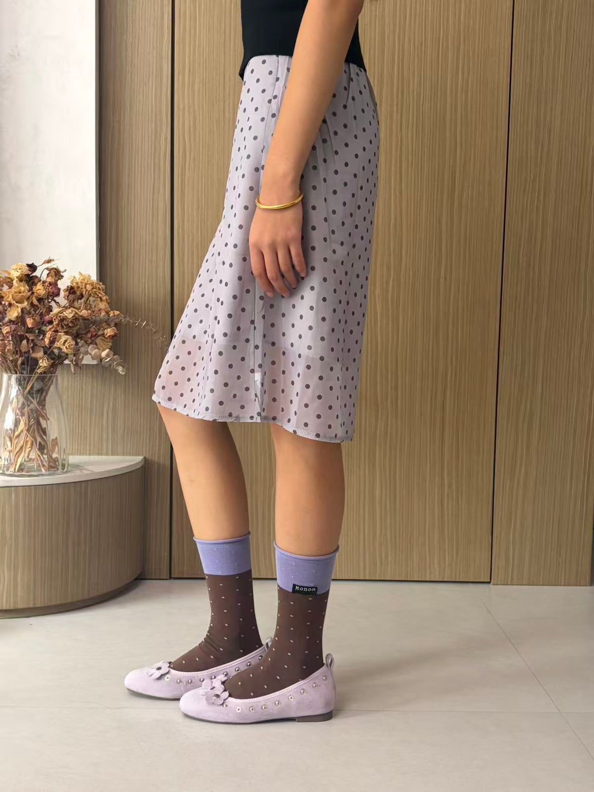 Brown & Lilac Polka Dot Socks
